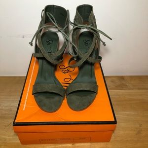 Chunky Olive Lace Up Heels